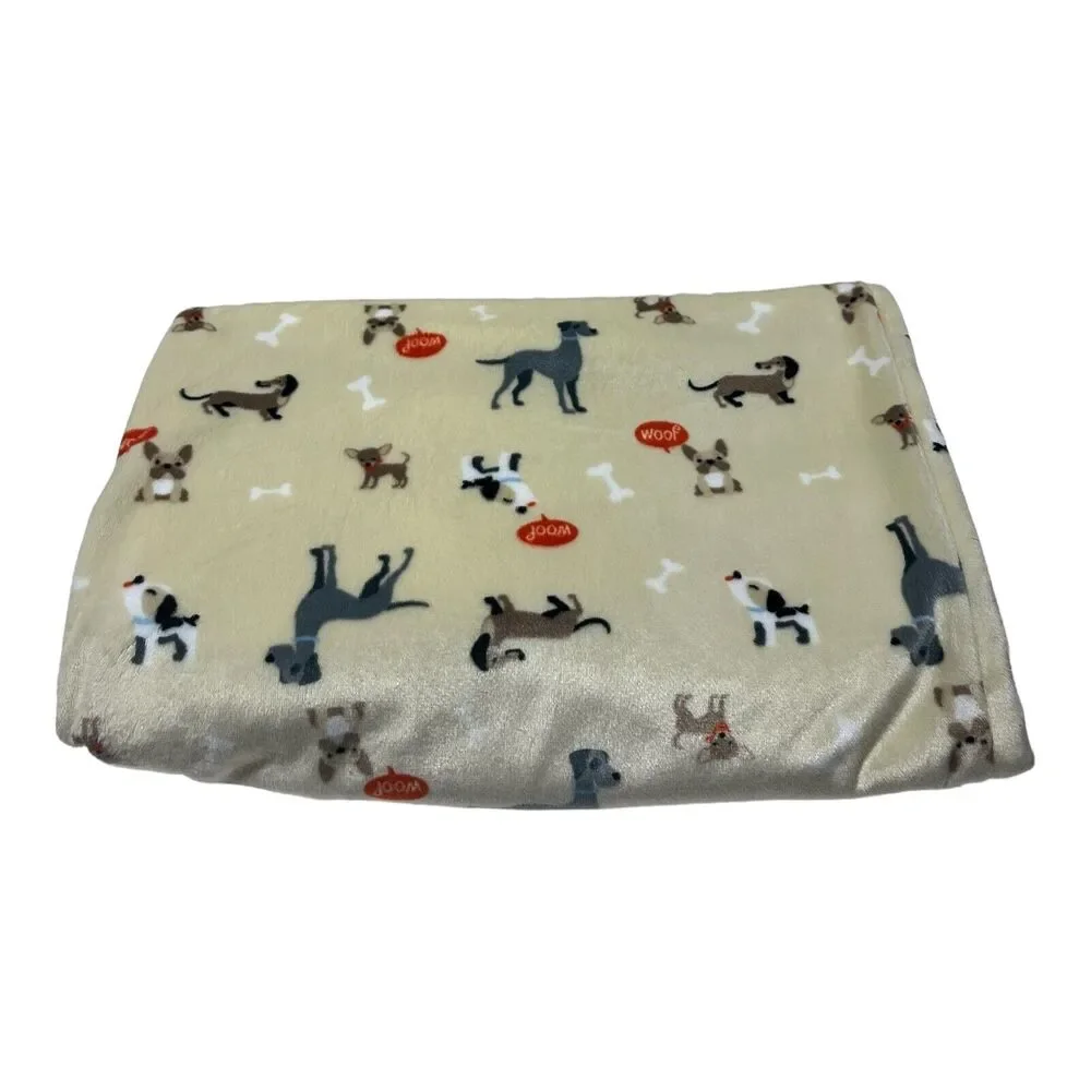 Blankets & Beyond Puppy Dog “Woof” Print Plush Baby Blanket Tan